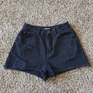Black denim jean short destroyed with holes